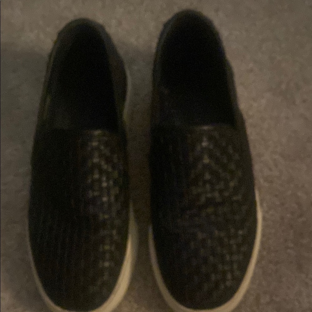 J Slides Women's Black Athletic Shoes, Woven Leather